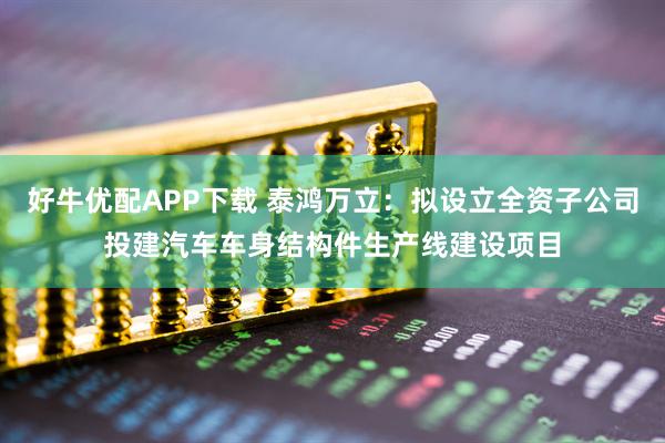 好牛优配APP下载 泰鸿万立：拟设立全资子公司投建汽车车身结构件生产线建设项目